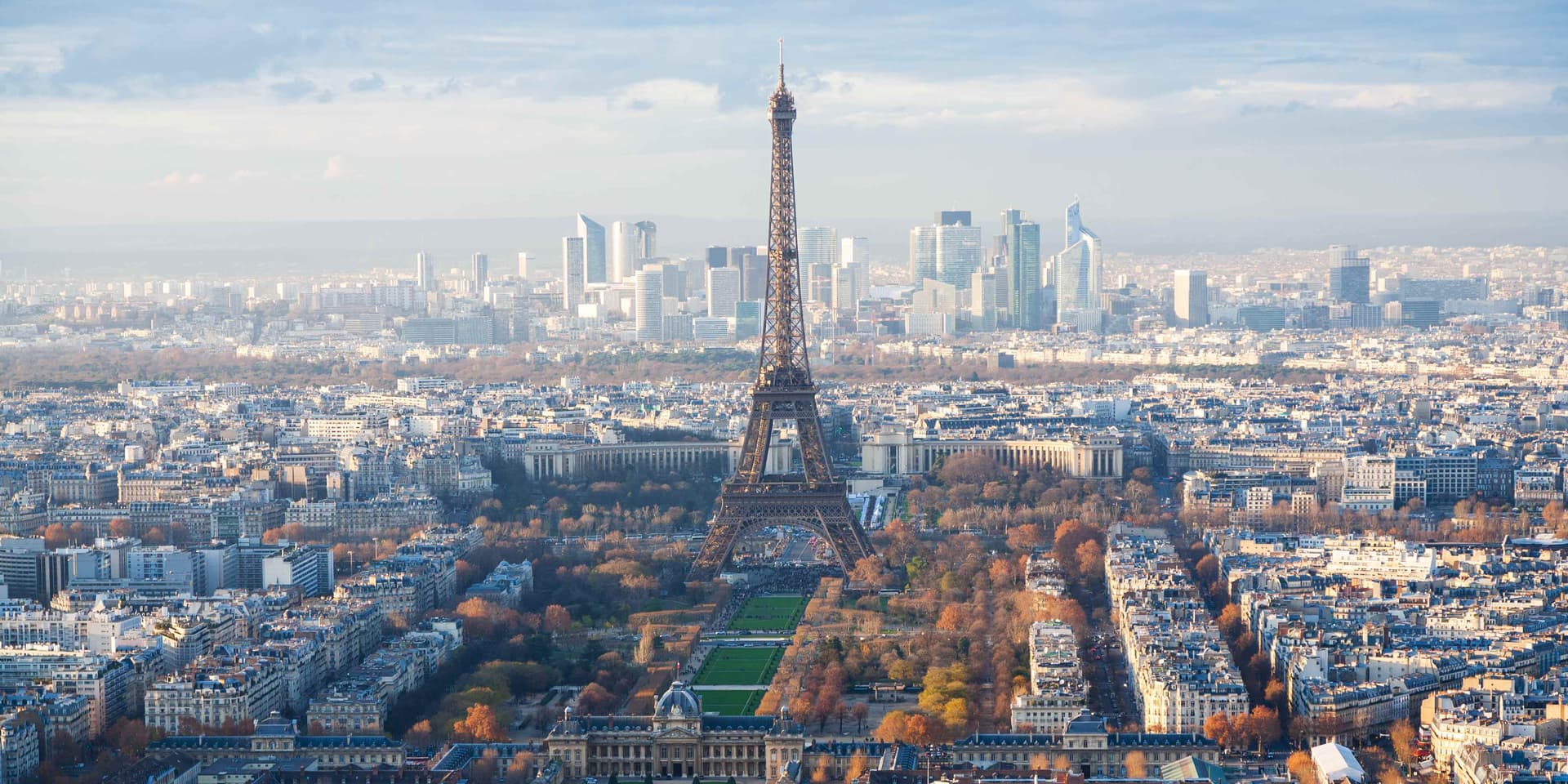 Eiffel Tower and La Defence in Paris