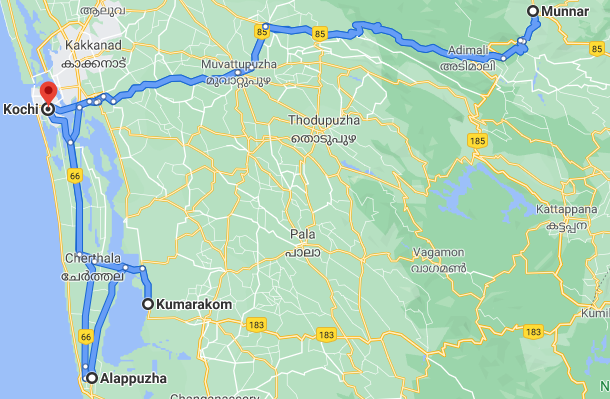 Images/ItineraryMap/cochin munnar alleppey & kumarkom map.png