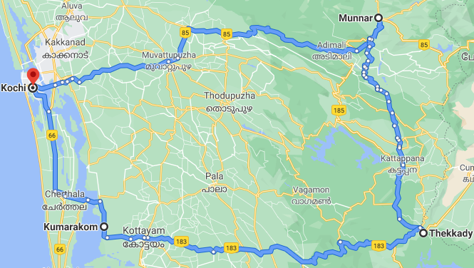 Images/ItineraryMap/cochin munnar thekkady & kumarkom map.png
